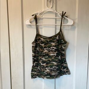 Cleo Green Brown Camouflage Sleeveless Crop Camisole